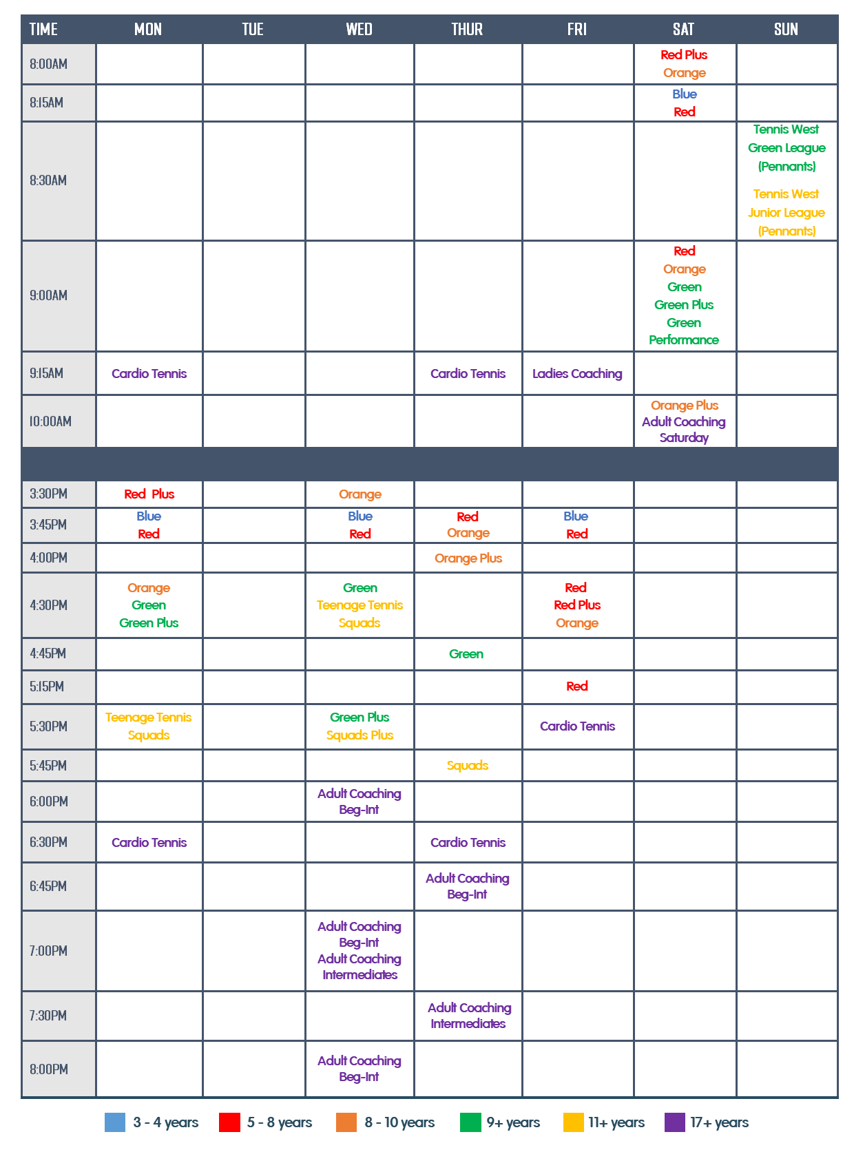 Price List - Onslow Park Tennis Club | Juniors | Tennis Factory