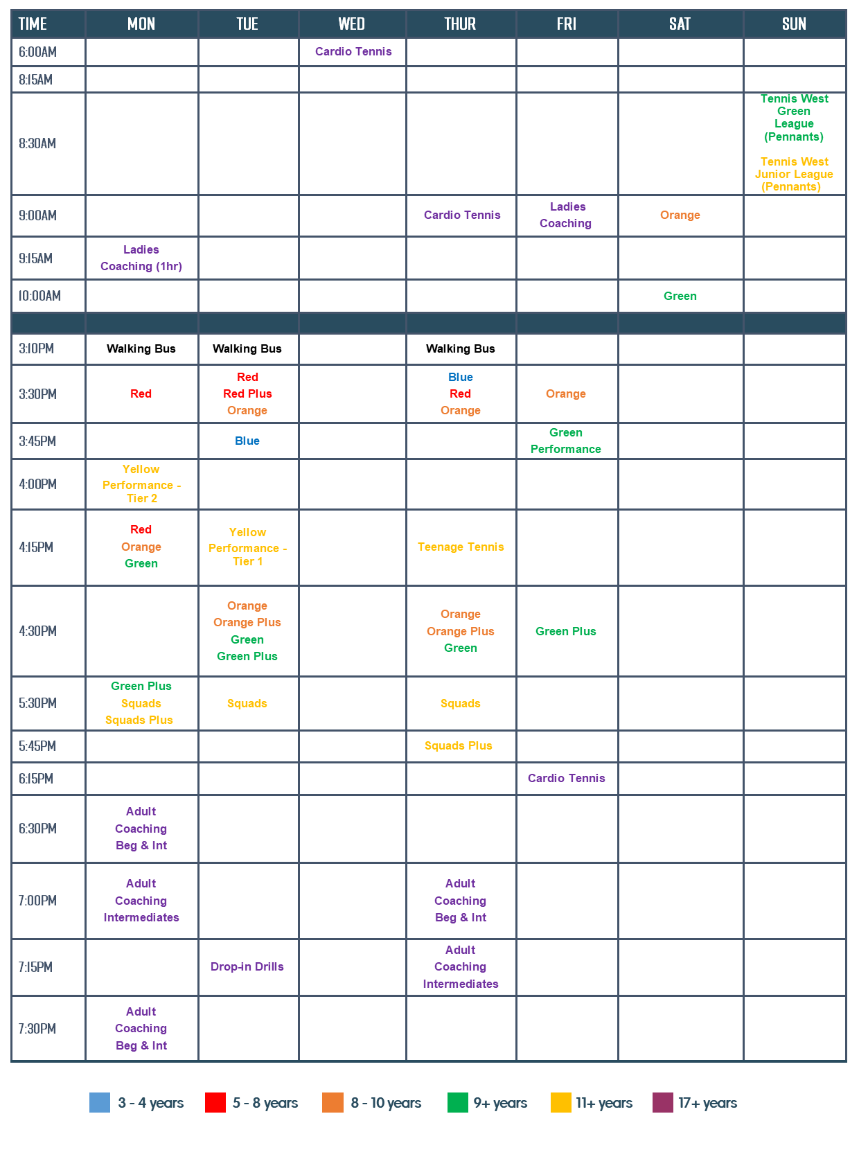 Price List - Onslow Park Tennis Club | Juniors | Tennis Factory