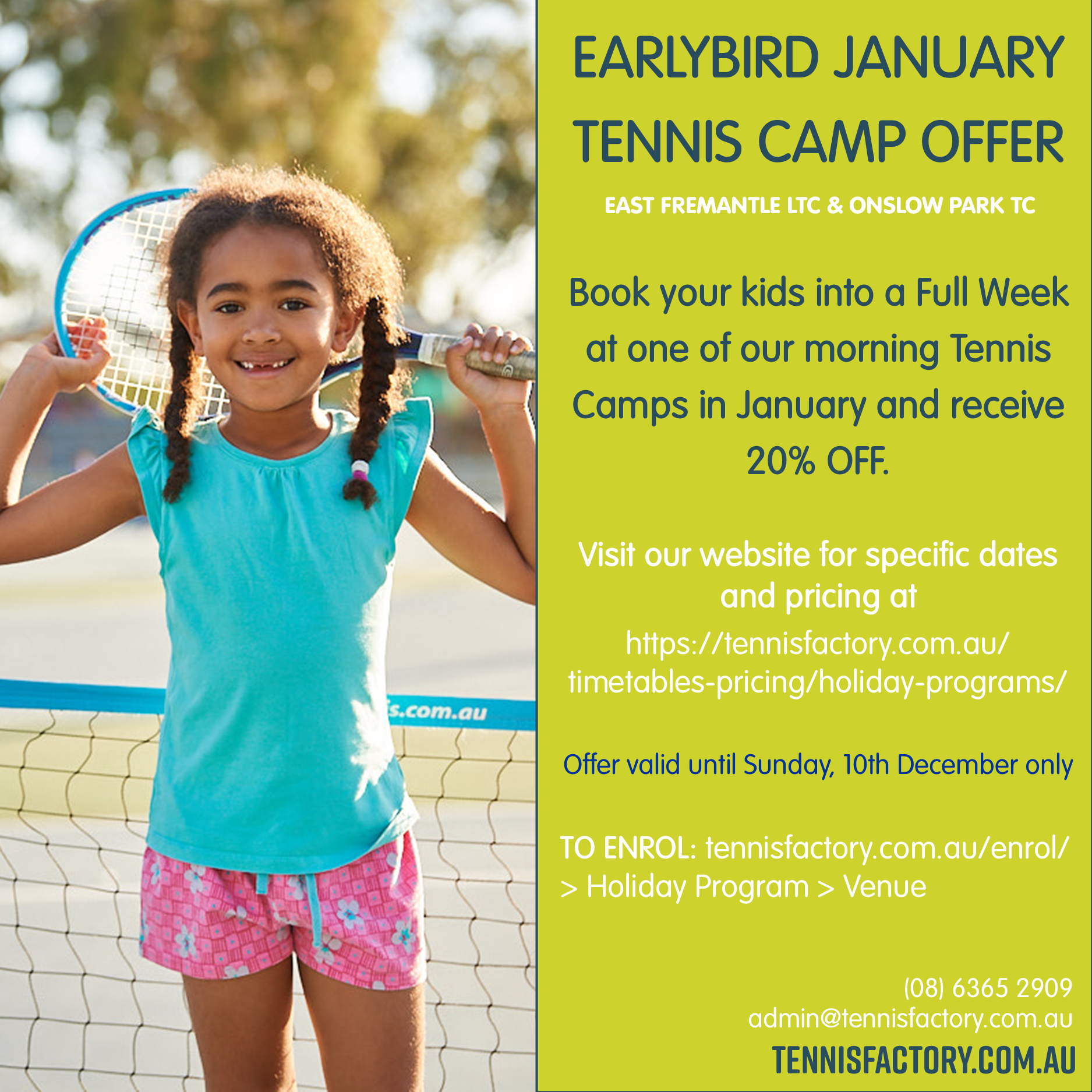 EARLYBIRD JANUARY TENNIS CAMP SPECIAL OFFER!